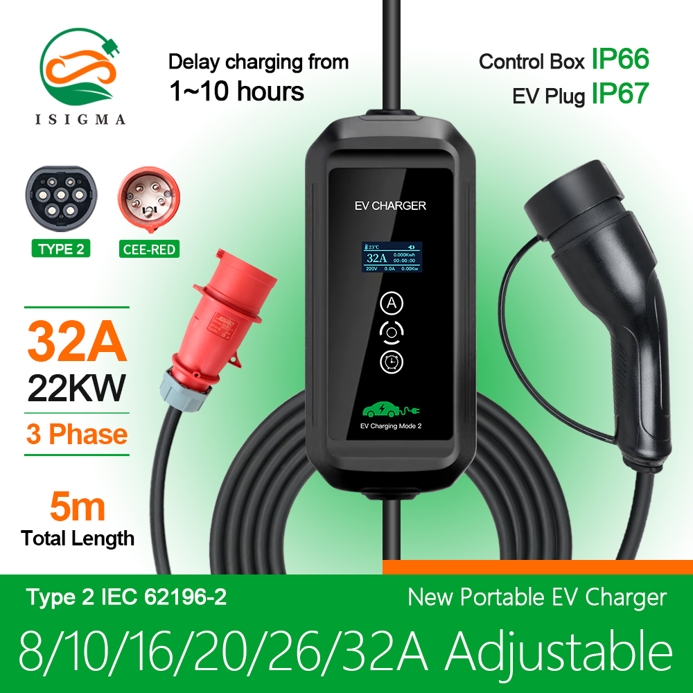Ev Charger Type 2 22Kw 32A 3 Phase - EVSE-Chargeur EV pour Voiture Électrique, Prise
